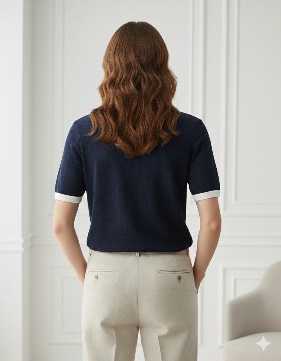 Navy contrast knitted drop needle polo