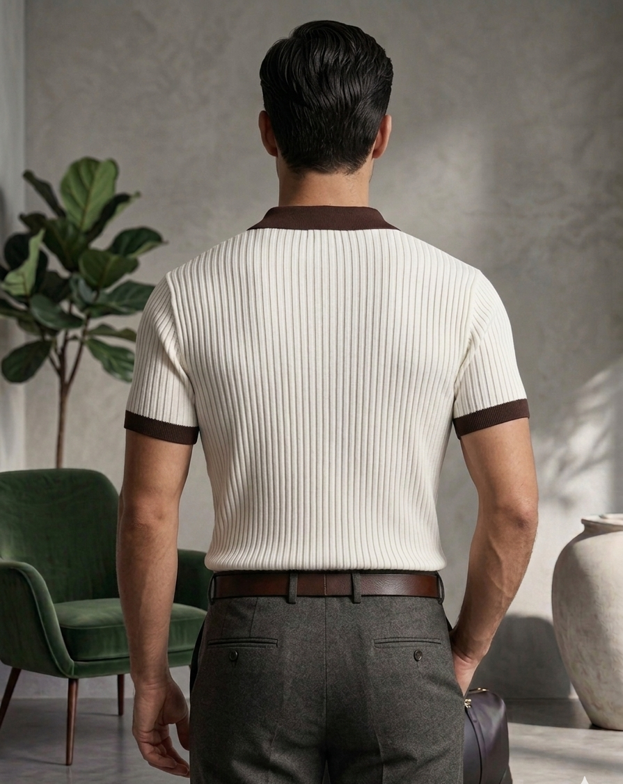 white drop needle contrast polo