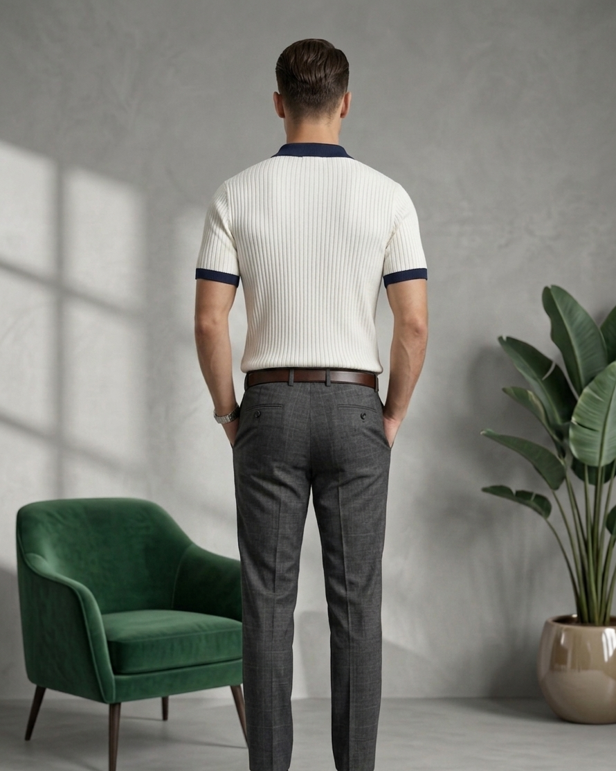 White drop needle contrast polo