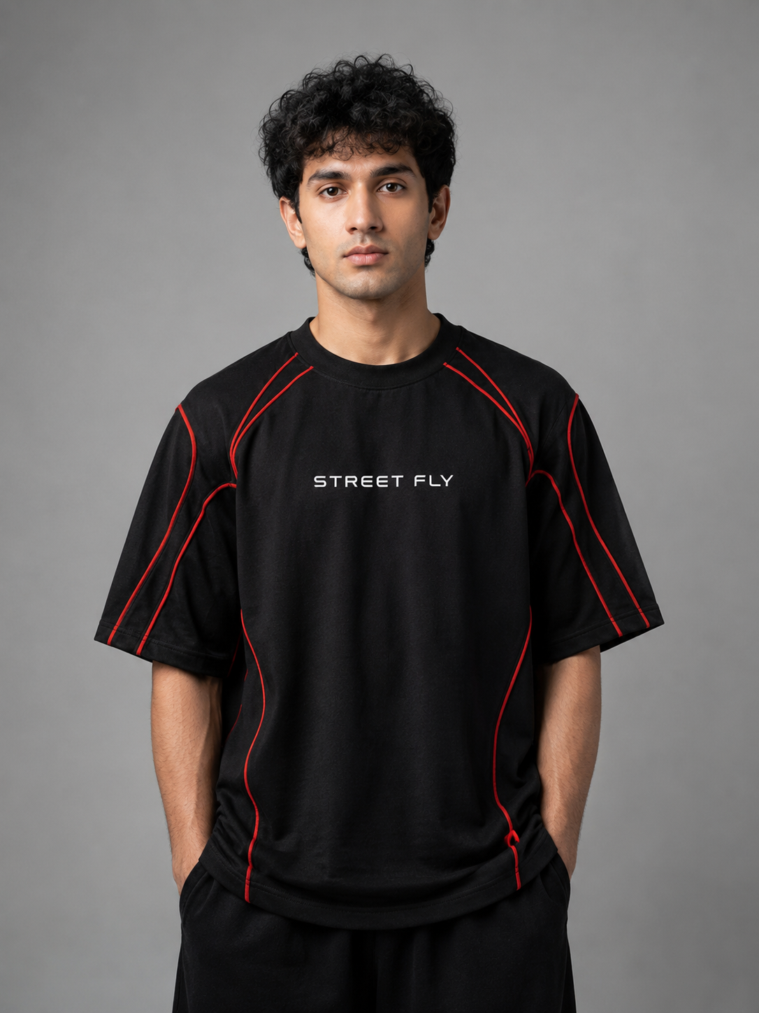 Oversized red piping shirt
