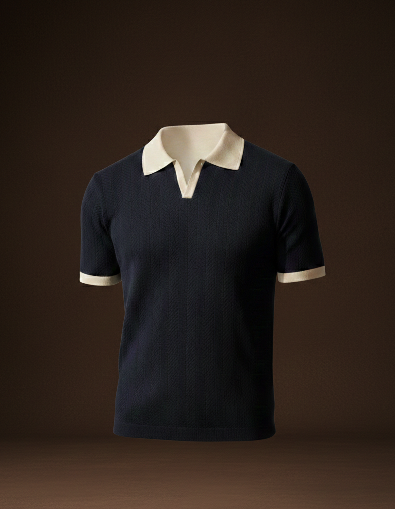 Navy blue Knitted Drop Needle Polo Shirt