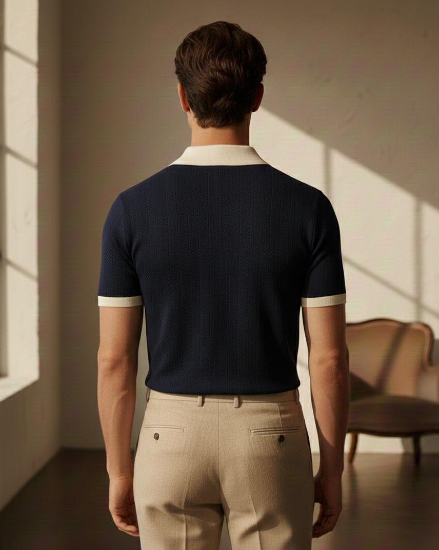 Navy blue Knitted Drop Needle Polo Shirt