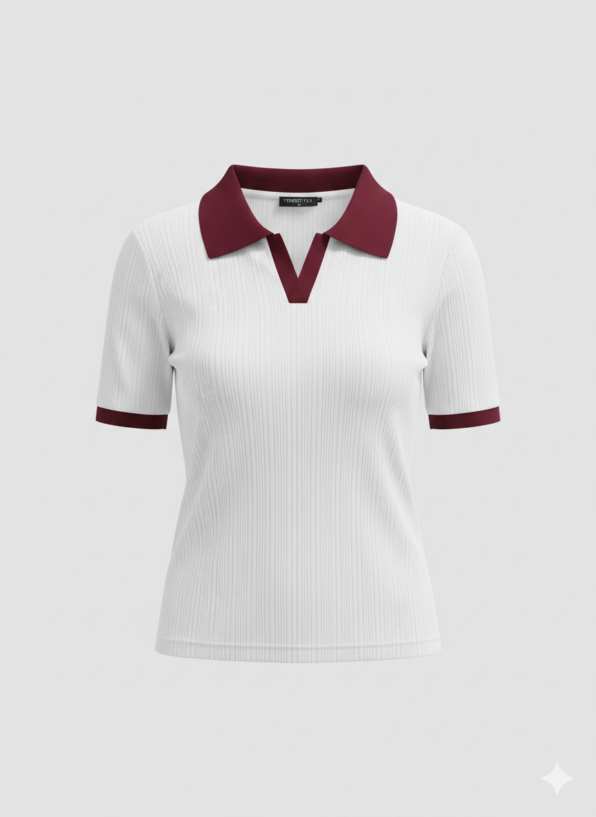white contrast drop needle polo