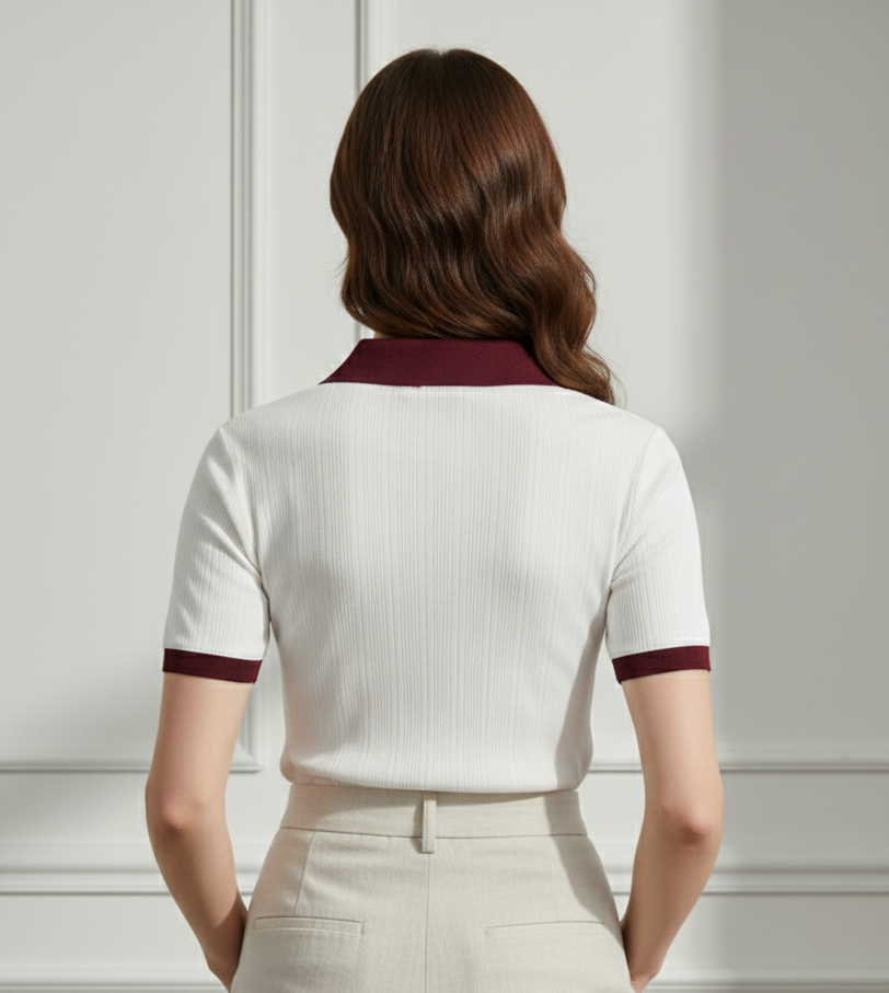 white contrast drop needle polo
