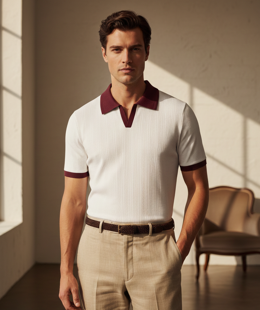 White Drop needle contrast polo