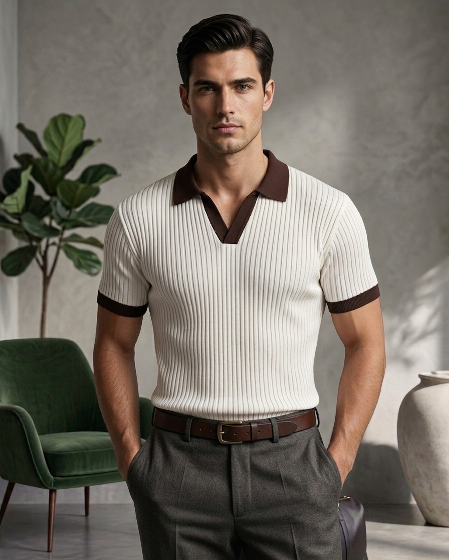 white drop needle contrast polo