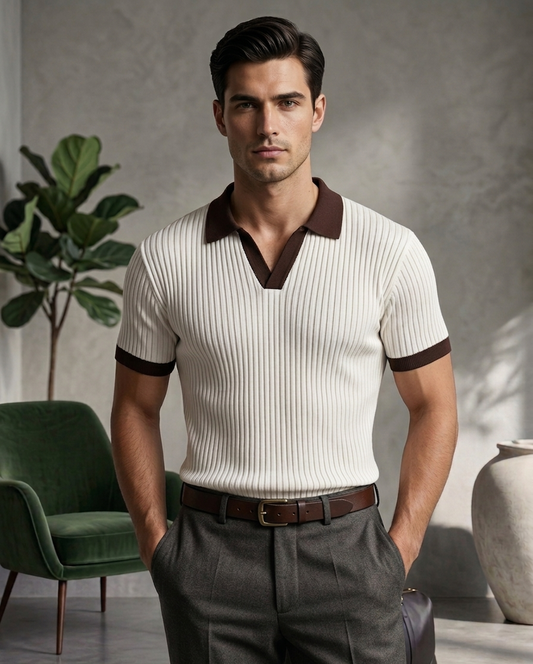 white drop needle contrast polo