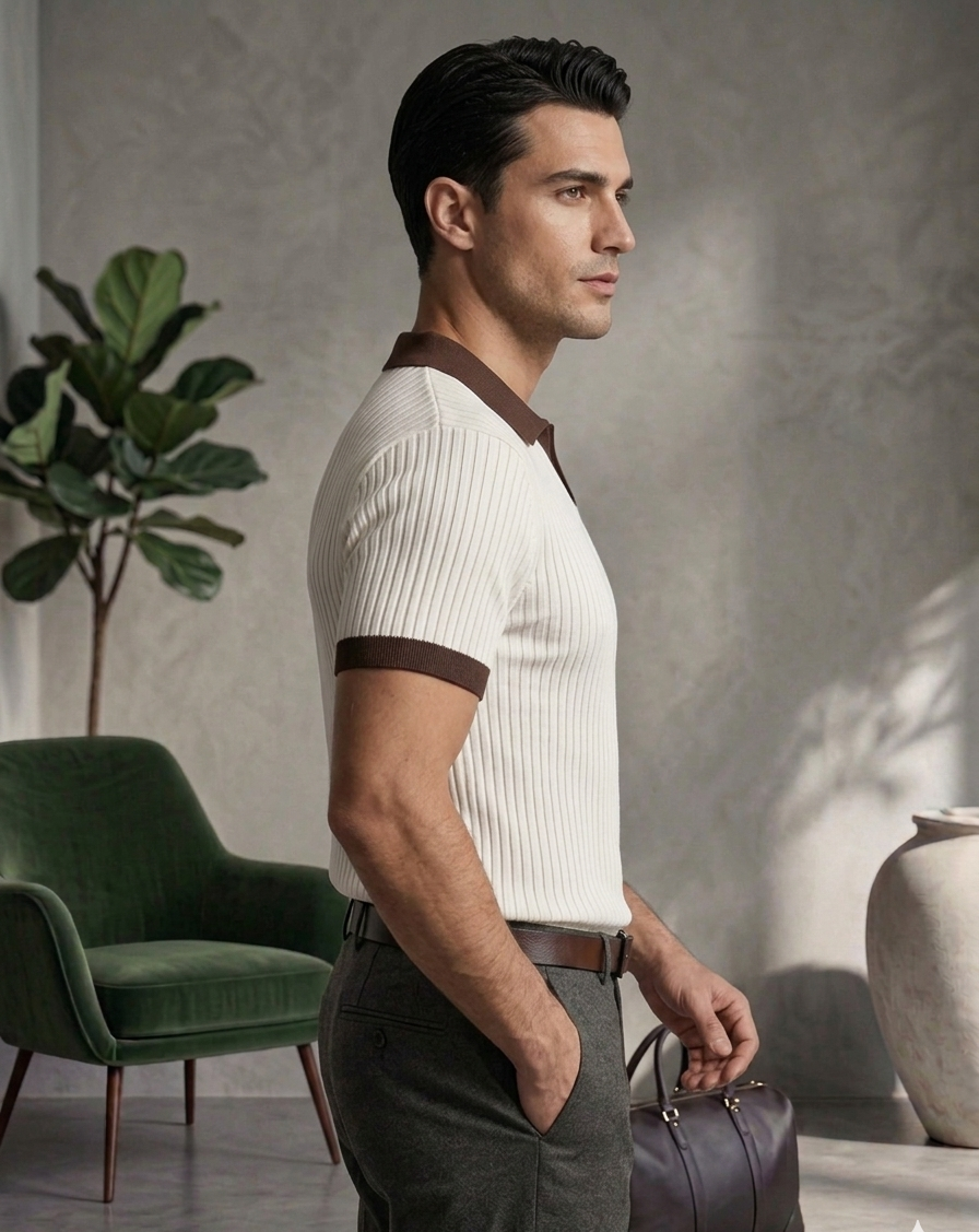 white drop needle contrast polo