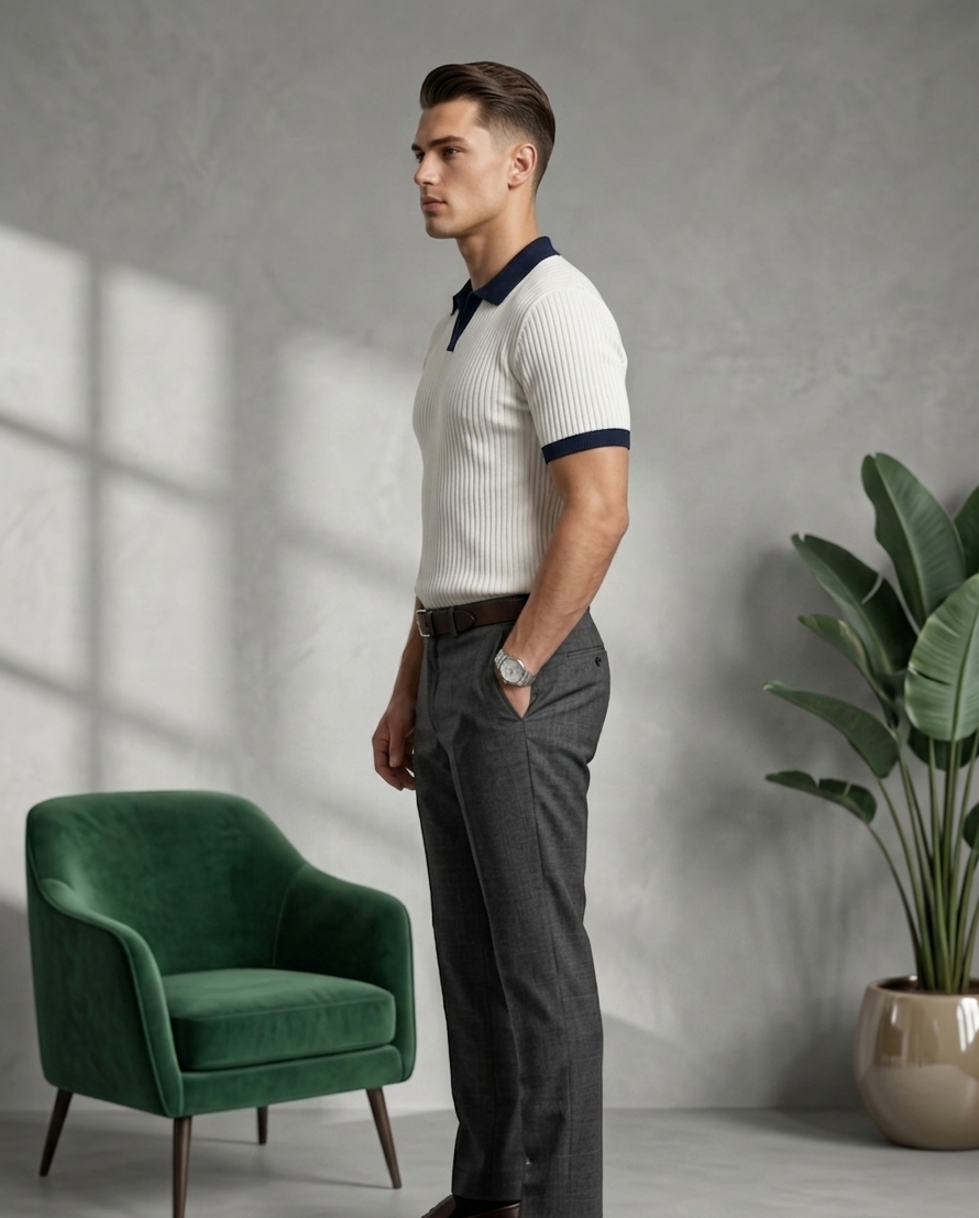 White drop needle contrast polo