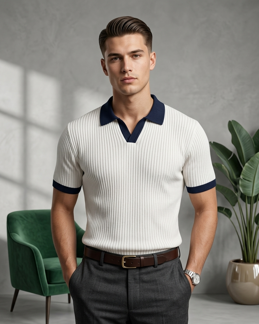 White drop needle contrast polo